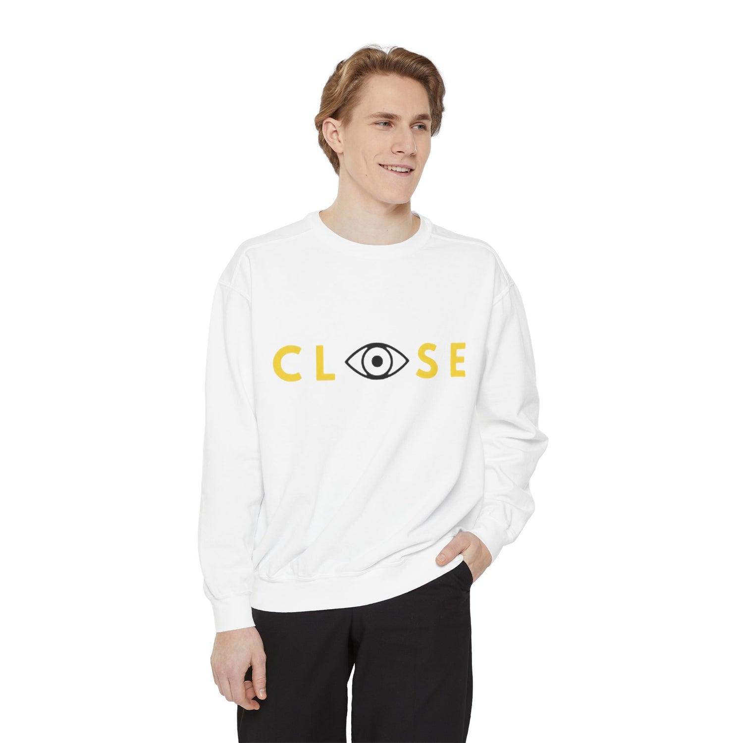 Eye-Catching Sweatshirt, Stay Woke Sleeve, Cozy Gift for Friends, Casual Wear, Unique Streetwear, Thought-Provoking Fashion - CLOSE