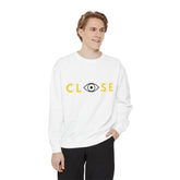 Eye-Catching Sweatshirt, Stay Woke Sleeve, Cozy Gift for Friends, Casual Wear, Unique Streetwear, Thought-Provoking Fashion - CLOSE